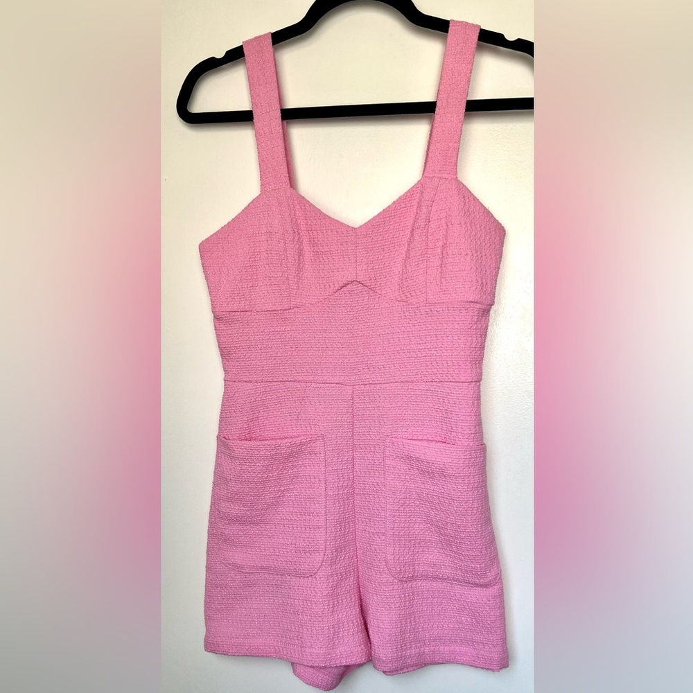 Zara Short Textured Pink Weave Jumpsuit Romper Sz XS